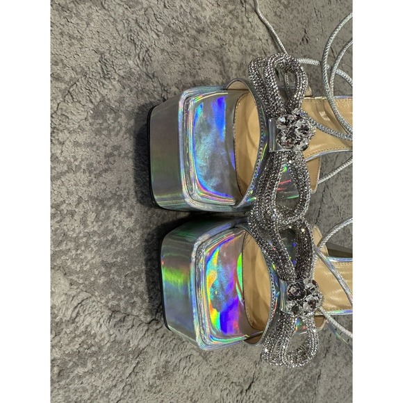 Mach & Mach Double Bow Platform Sandals Heels 38 1/2 STORE MODEL - Picture 5 of 9